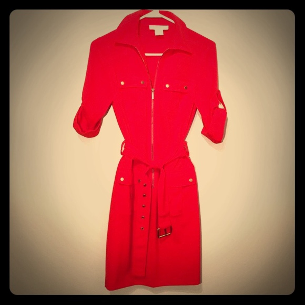 Michael Kor’s Belted Shirt Dress in red.